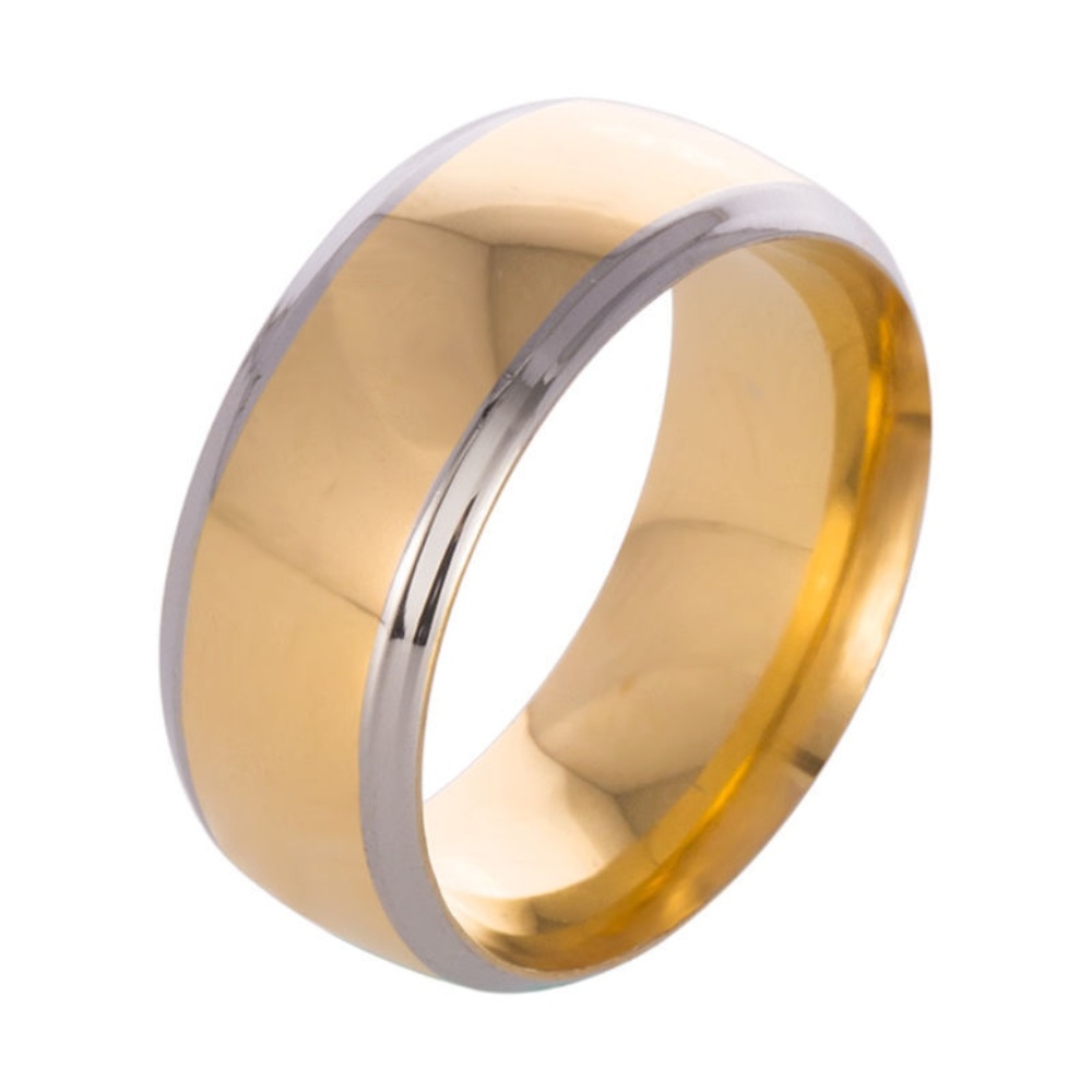 8MM Mens Stainless Steel Gold Band Ring